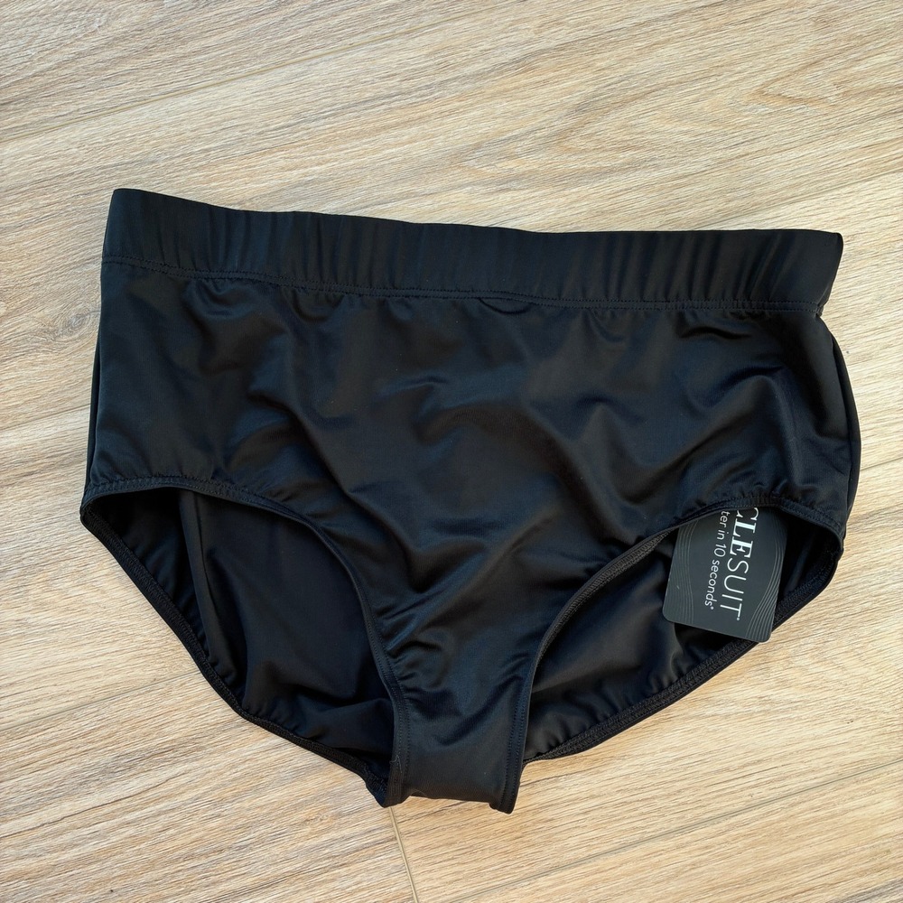 NWT Miraclesuit Swim Bottoms 22W Black Solid Basic Brief 6518801W